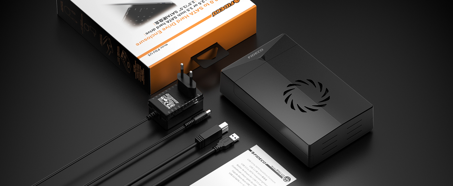 Док-станція FIDECO для HDD/SSD 2.5'' та 3.5'' SATA, USB 3.0 5Gbps, зовнішній корпус для жорстких дисків з вентилятором та підтримкою UASP