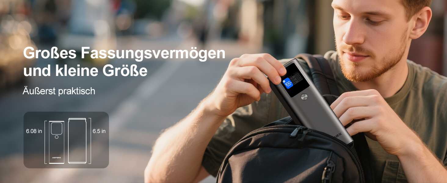 Power Bank AsperX 20000mAh, 165W, USB-C Кабель, для MacBook, Dell, HP, Lenovo, iPad, iPhone, Galaxy