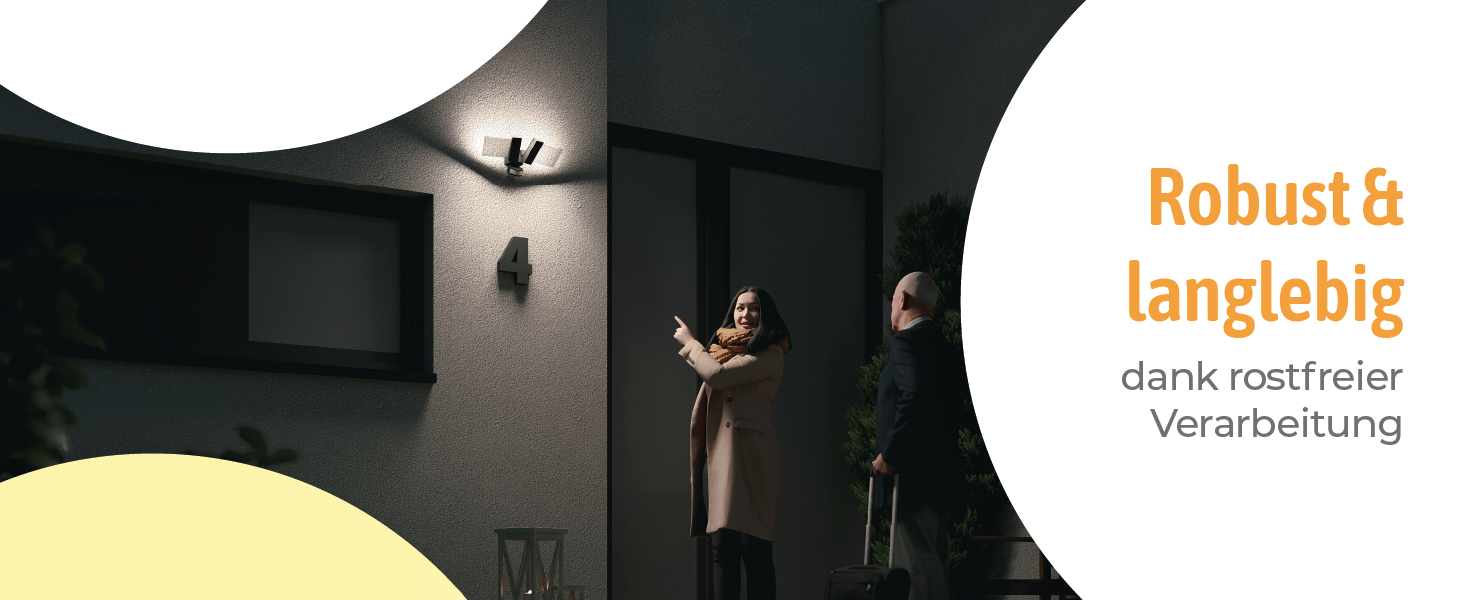 Вуличний LED-світильник SSC-LUXon NORSU з датчиком руху, подвійний прожектор, нейтрально-білий, IP65, з адаптером для кута та датчиком сутінків, модель Linto