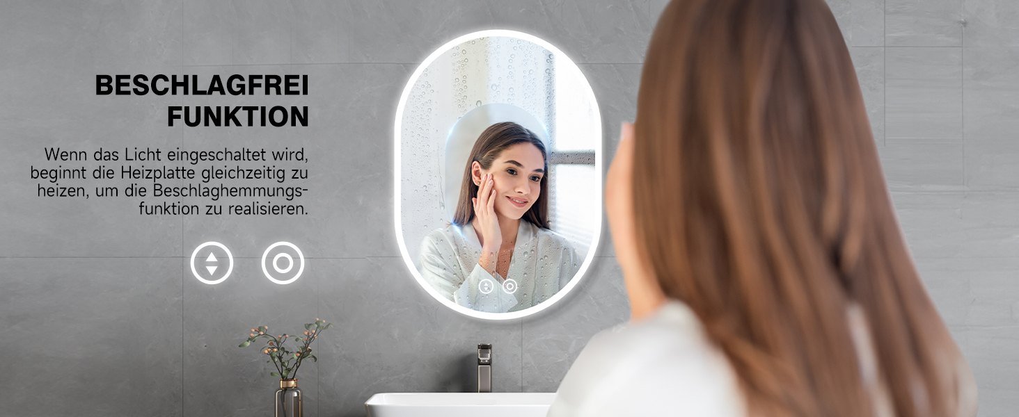 Круглий дзеркало для ванної кімнати YOLEO з підсвічуванням, 60 см, сенсорне керування, захисне скло, 3 кольори світла, регулювання яскравості, 60x60 см