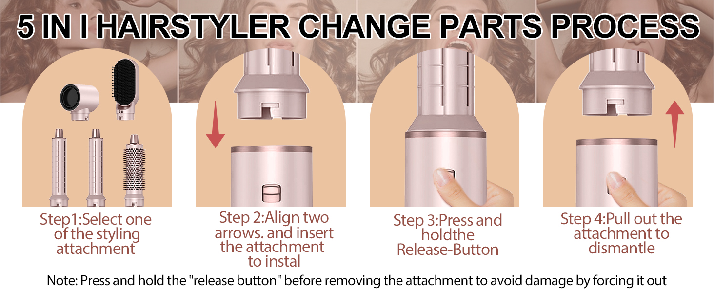 Фен-щітка 5 в 1 для волосся, Airstyler з феном, для створення об'єму та локонів, рожевий, з Європейською вилкою