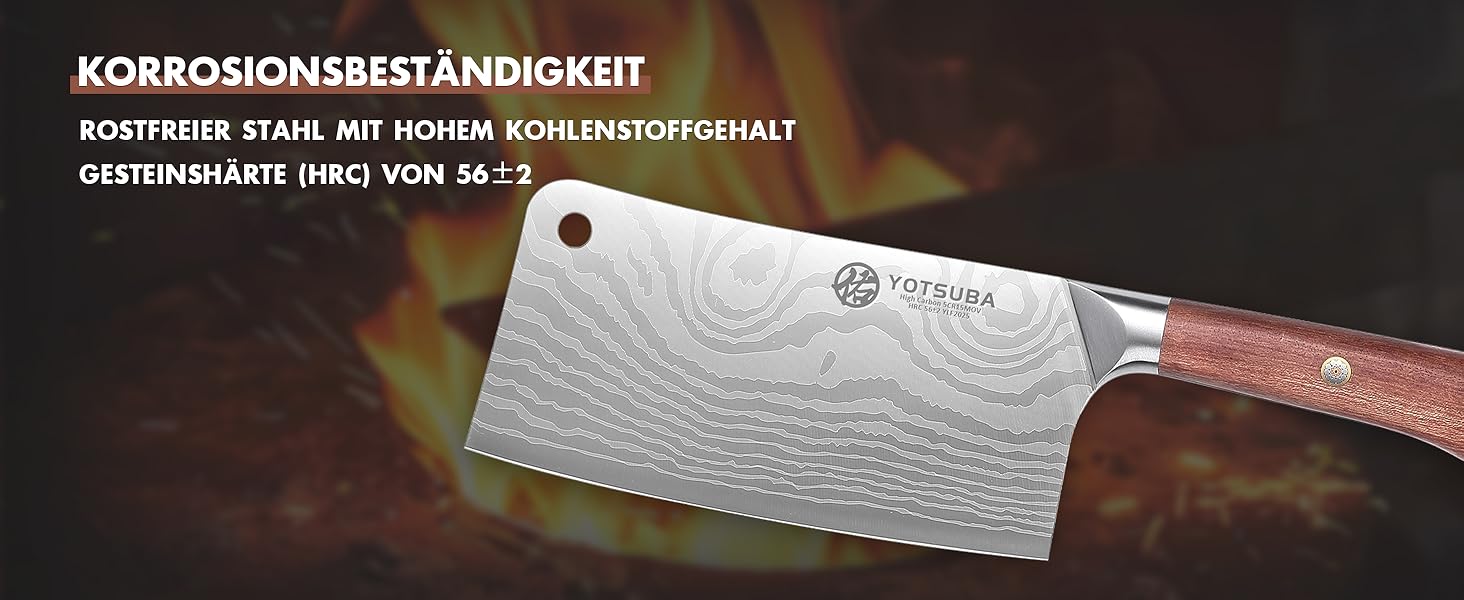 Кухонний ніж YOTSUBA Hackmesser 18 см: професійний кухонний тесак для м'яса та овочів з ергономічною ручкою Pakkawood