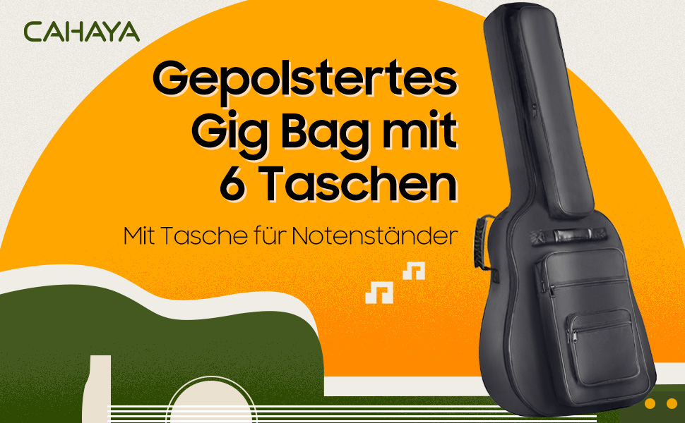 Чохол для гітари Gig Bag Cahaya: водонепроникний, з кишенями для аксесуарів та підставка для нот, 40/41 дюйм