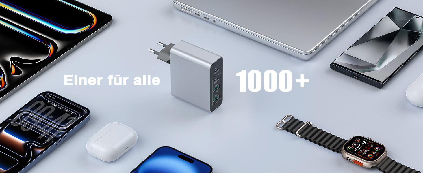 Зарядний пристрій USB C 120W з USB-A, 4 порти, PD3.0, для MacBook Air, iPhone 17/16/15/14 Pro/Pro Max, Samsung та інших смартфонів - Сірий
