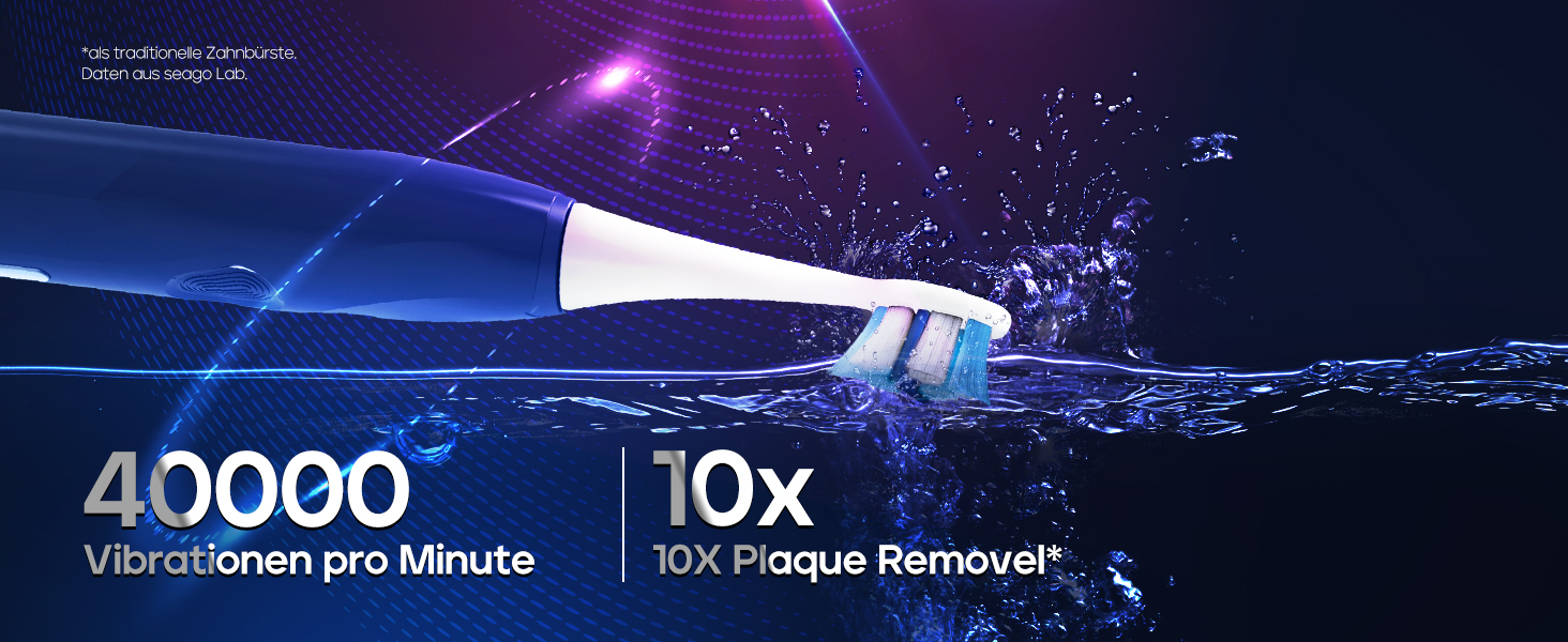 Електрична зубна щітка Seago з датчиком тиску, 40000 VPM, 8 насадок, 5 режимів, звукова, з підставкою, чохол для подорожей, для дорослих, SG-2752 (Блакитна)