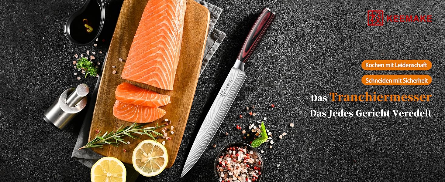 KEEMAKE Набір професійних кухонних ножів з нержавіючої сталі, з захистом леза. Кухонний ніж шеф-кухаря, універсальний ніж для м'яса, овочів, риби (ніж для м'яса 20 см)