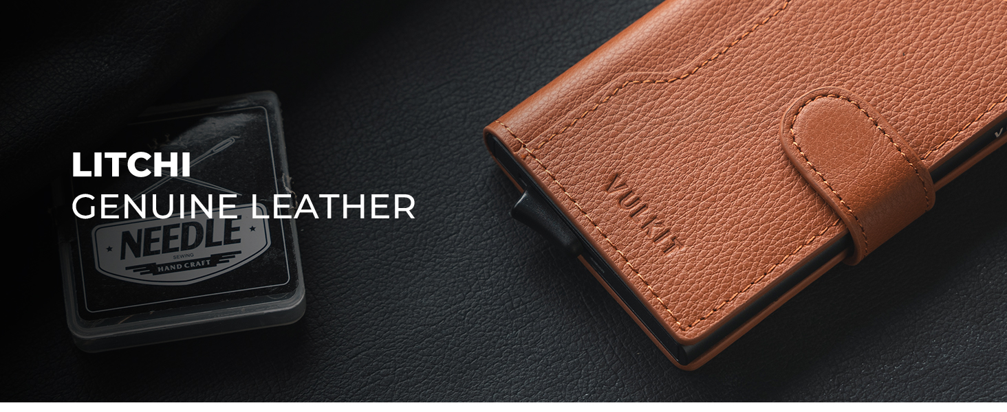 Чоловіче картхолдер VULKIT з RFID захистом, шкіряний, на 3 картки та віконце для ID, з магнітною застібкою, червоний (шкіра Litchi)