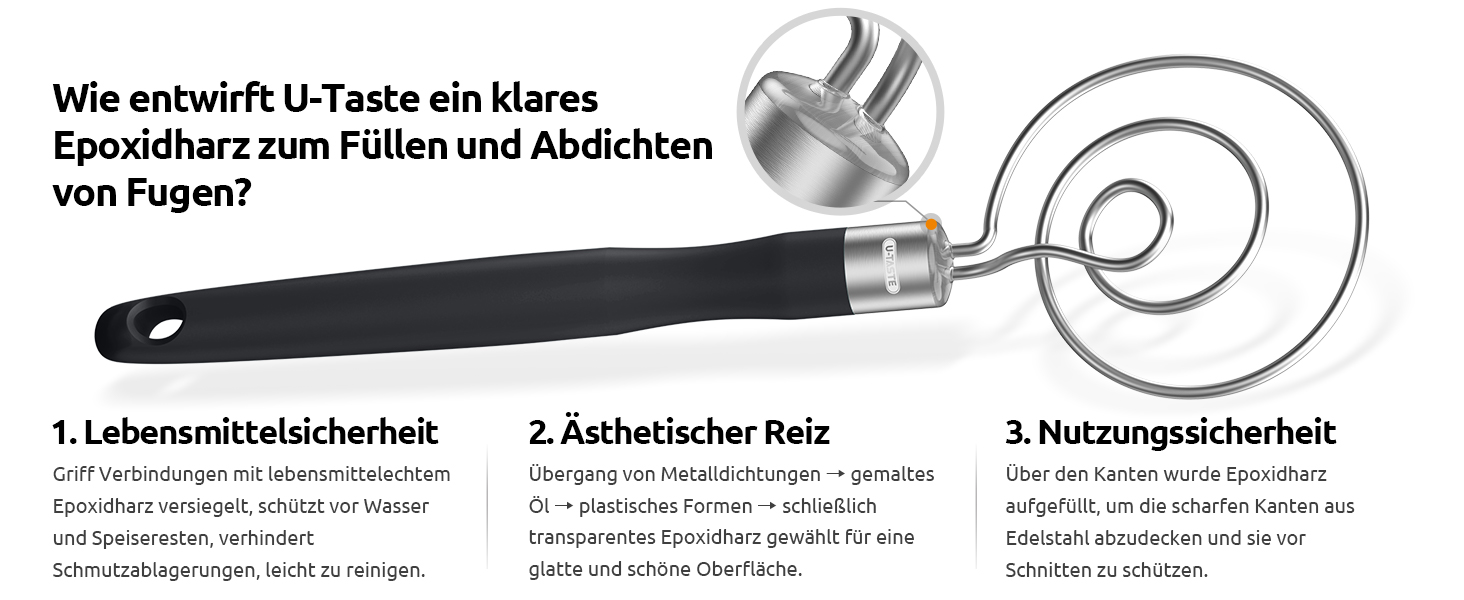 Міксер для тіста U-Taste: ручний вінчик для випічки з нержавіючої сталі 18/8, 32 см, чорний