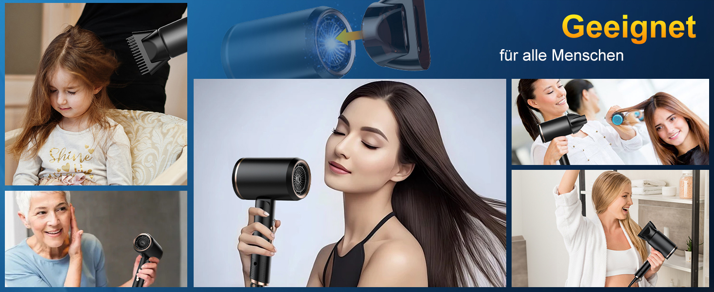 Професійний фен 2400W з іонізацією та складним механізмом, для швидкого сушіння, з насадкою-дифузором та сумкою, чорний