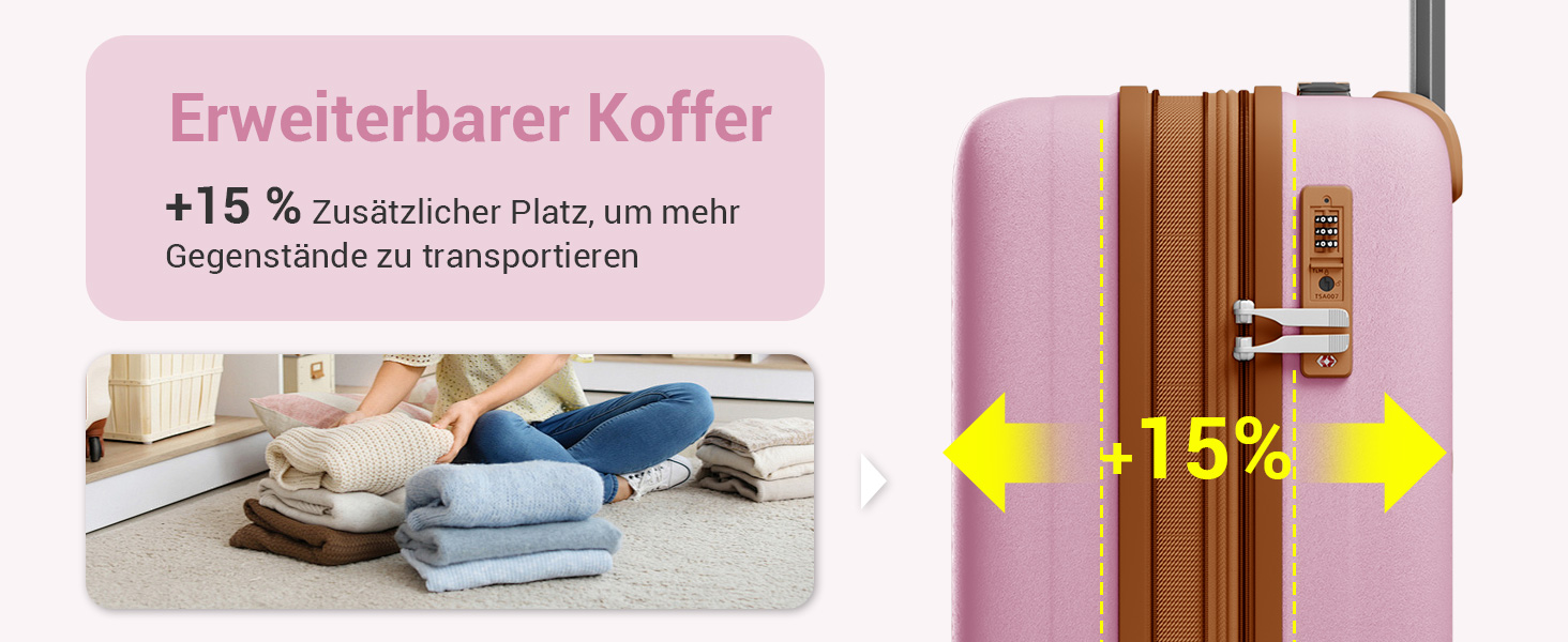Чемодан KONO великий з підстаканником, жорсткий, легкий, з поліпропілену, розширюваний, на 4 колесах, з TSA замком, чорний/коричневий (рожевий/коричневий, XL)