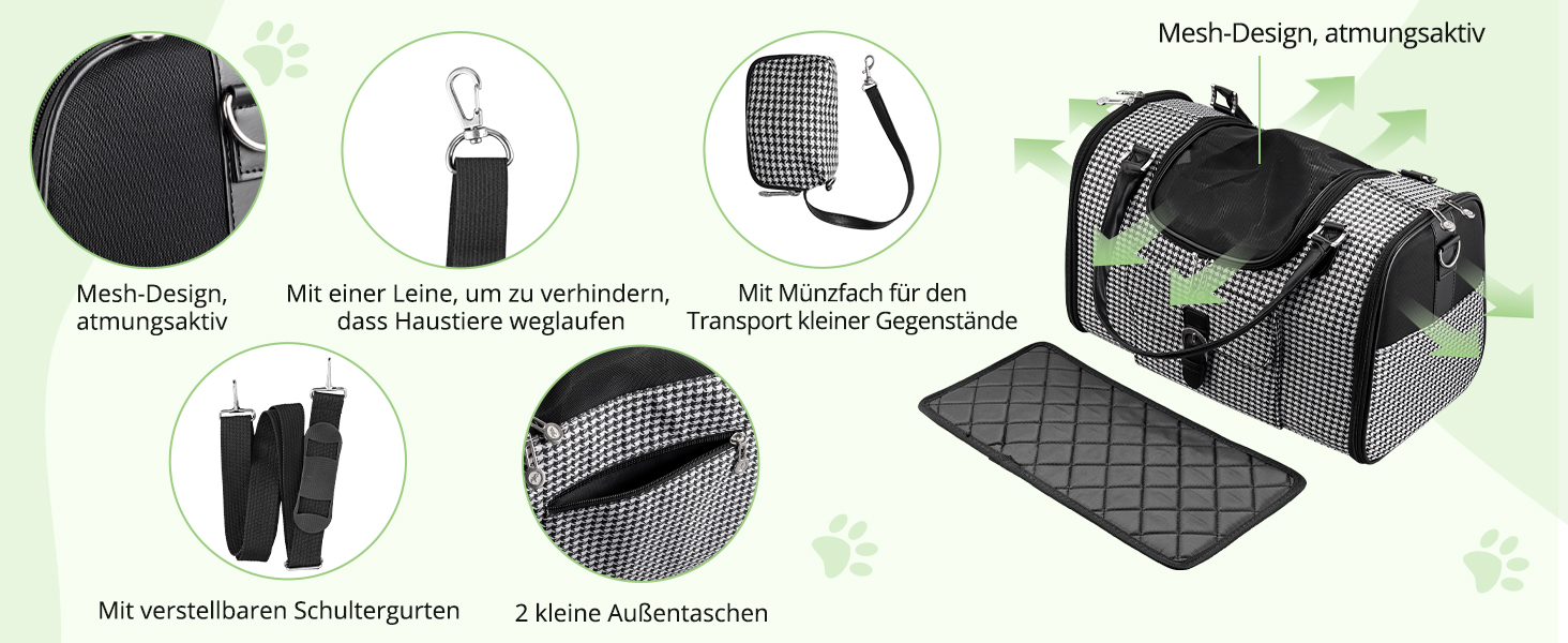 Транспортна сумка для собак та котів, переноска для тварин, дихаюча, з плечовим ременем та кишенями, до 5 кг (40x26x20 см)