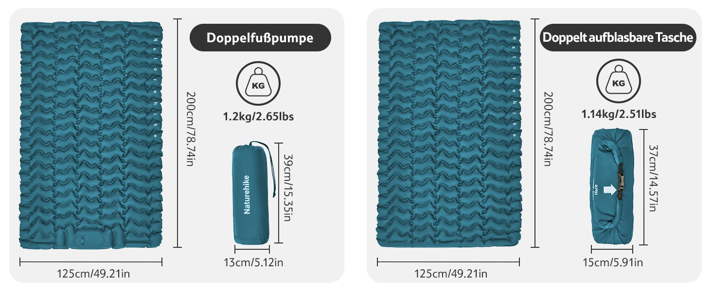 Килимок для кемпінгу Naturehike, ультралегкий надувний, з інтегрованою помпою, для велосипедних походів та наметів, односпальний (двоспальний)