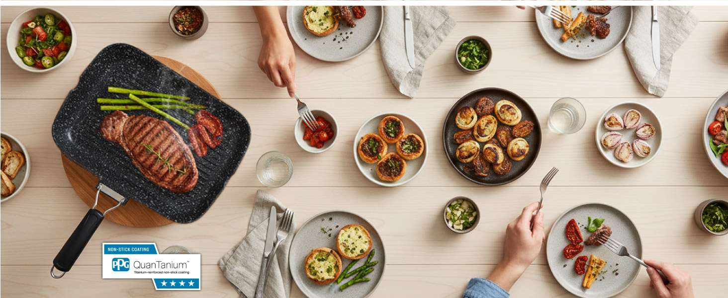 Гриль-сковорода Brieve Black Titanium індукційна, алюмінієва з антипригарним покриттям, складана, 34x24 см