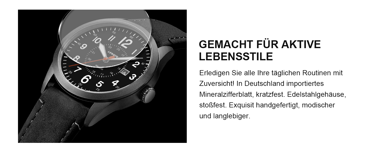 Годинник чоловічий LN LENQIN Military 30M водонепроникні кварцові годинники з датою на текстильному ремінці, тактичні годинники для чоловіків, чорний колір