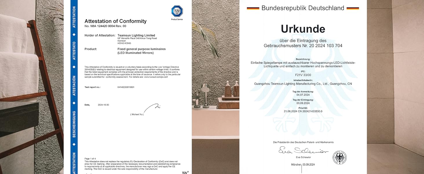 LED дзеркало для ванної кімнати 45x65 см з підсвічуванням, IP54, 6500K, прямокутне, енергозберігаюче, біле