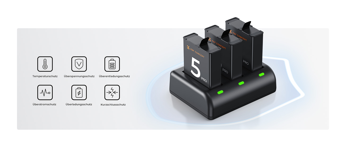 Акумулятор K&F Concept OSMO Action 5 2100mAh + Зарядний пристрій 3-слотовий + Експрес-кейс для карт, сумісний з DJI OSMO Action 5 Pro, Action 4, Action 3 та Osmo 360