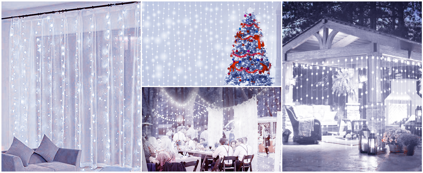 Ламповий фонтан 3x3м, 300 LED, USB, 8 режимів, пульт, IP65, для декору, свята, вечірки, тепле світло, мідний дріт