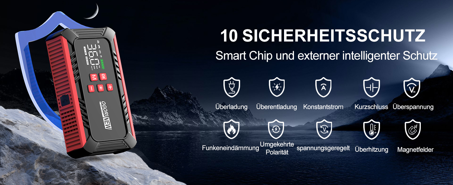 Портативний акумулятор для авто з компресором 150PSI, 7000A, 12V, 8L/10L (бензин/дизель), з запальничкою, LED-ліхтарик B195