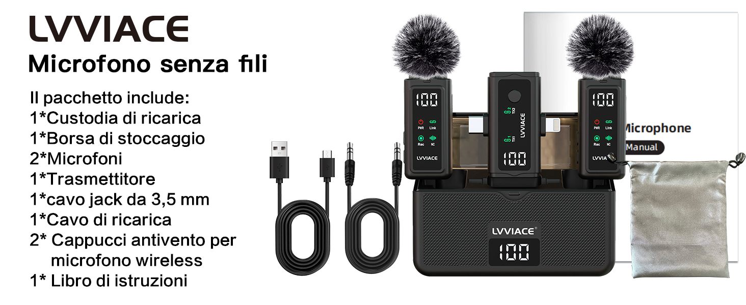 Мікрофон-петличка 3-в-1 для iPhone, Android, камери: бездротовий мікрофон з шумозаглушенням, 45 годин роботи, цифровий дисплей, кейс для зарядки, відеозйомка, стрімінг