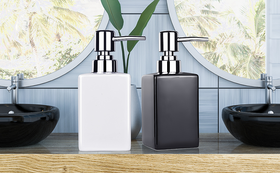 Керамічний дозатор для мила та лосьйону, 320 мл, квадратний, класичний, для кухні, ванної кімнати, пральні, наповнюваний, білий