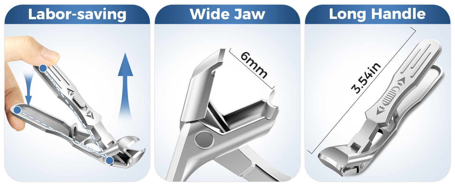 Нігтеріз для літніх людей з товстими нігтями, кутовий гострий нігтеріз для великих пальців ніг, з захистом від заклинювання, широкий отвір для нігтів, нігтеріз для товстих пальців ніг, преміум якість (сріблястий)