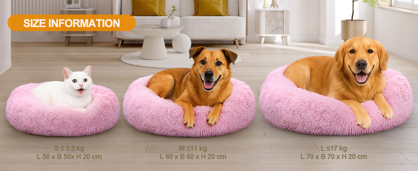 М'яке ліжко для котів та собак DONWEI, кругле, плюшеве, 50/70 см, рожеве