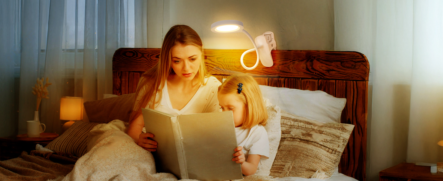 LED лампа для читання Akynite з акумулятором, 5 кольорів та 5 рівнів яскравості, кріпиться на ліжко, дитяча лампа для пеленального столика, біла