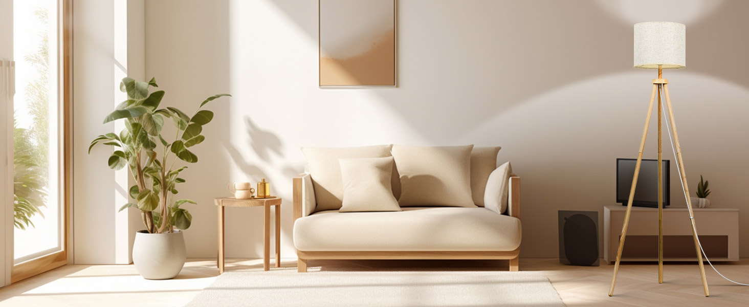 Стельова лампа для вітальні, LED, регулювання яскравості, 3 колірні температури, дерев'яна, з таймером, з абажуром, з вимикачем для вітальні, спальні, офісу