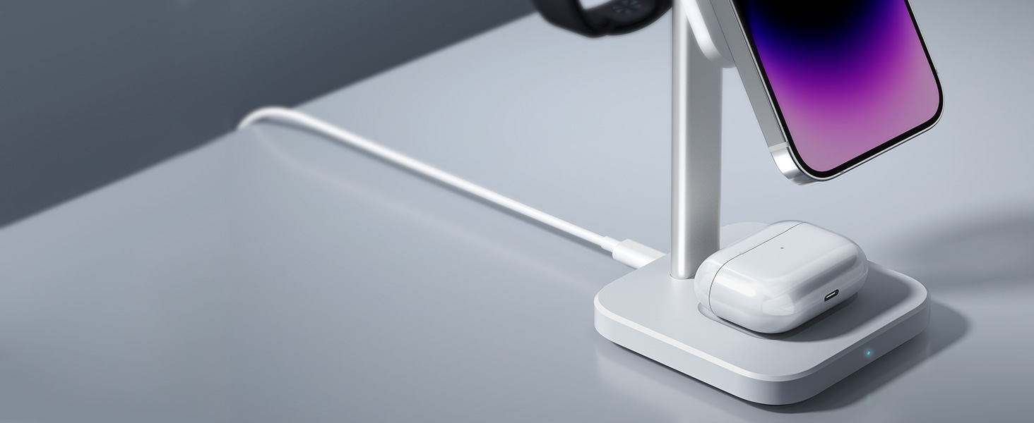 Зарядний станція 3-в-1 ESR MagSafe для Apple iPhone та Apple Watch, білий. Сумісна з iPhone 17/16/15/14/13/12, Apple Watch 9/8/7/6/5/4/3/2/SE та AirPods 4/3/2/Pro