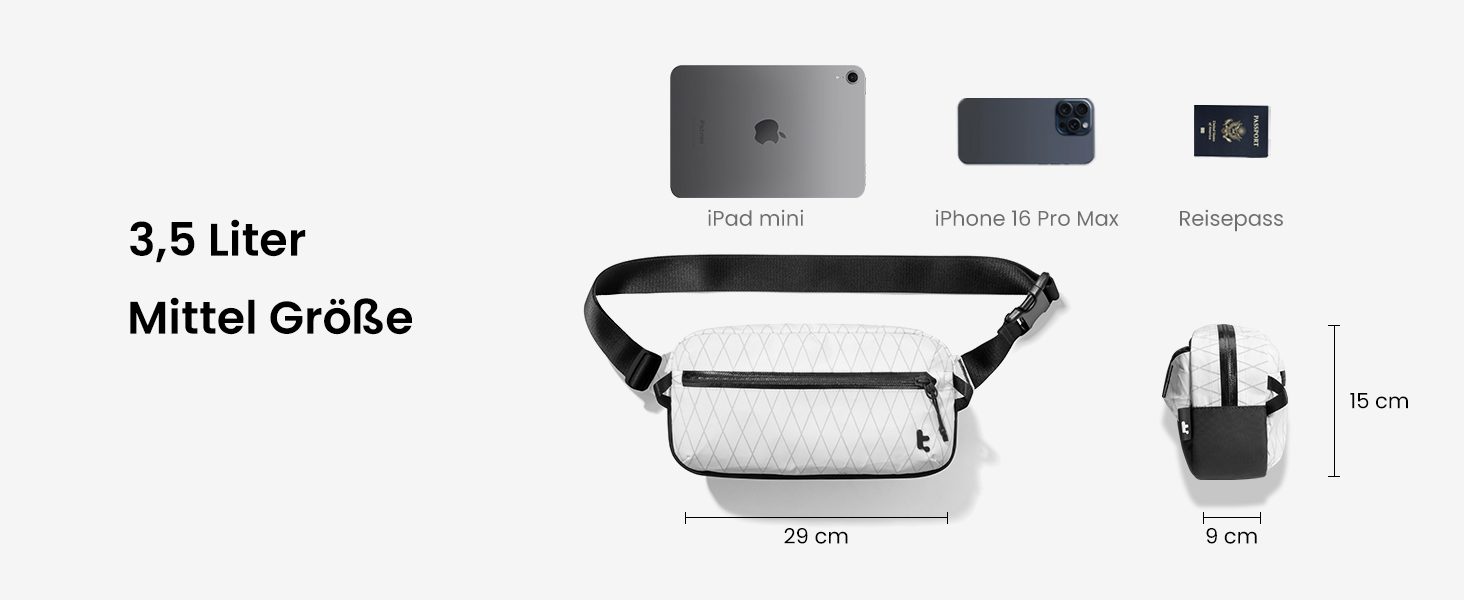 tomtoc Сумка на плече Sling Bag 3.5L з RFID-захистом - водонепроникна, для Switch, iPad mini, EDC, подорожі | X-pac White