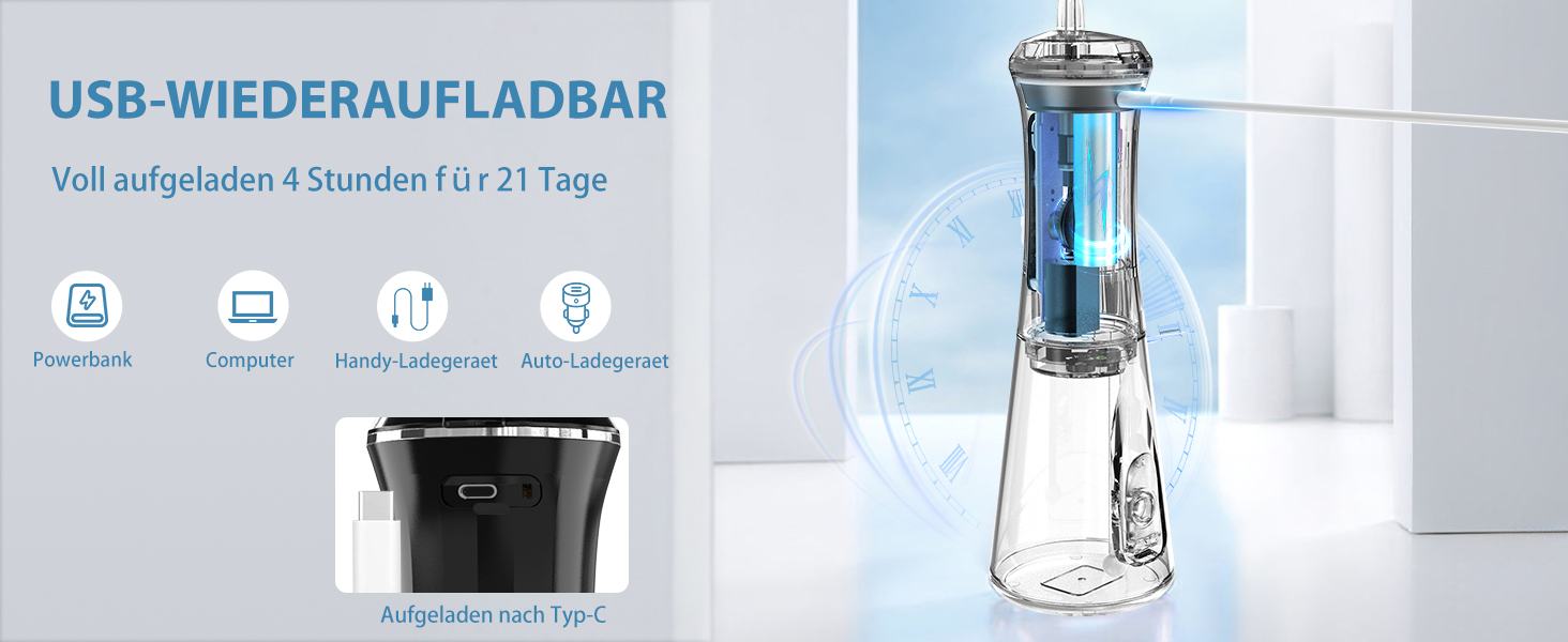 Електричний ірigator для порожнини рота Sejoy Munddusche з 5 режимами, 7 насадками, USB-C, водонепроникний IPX7, 350 мл, чорний