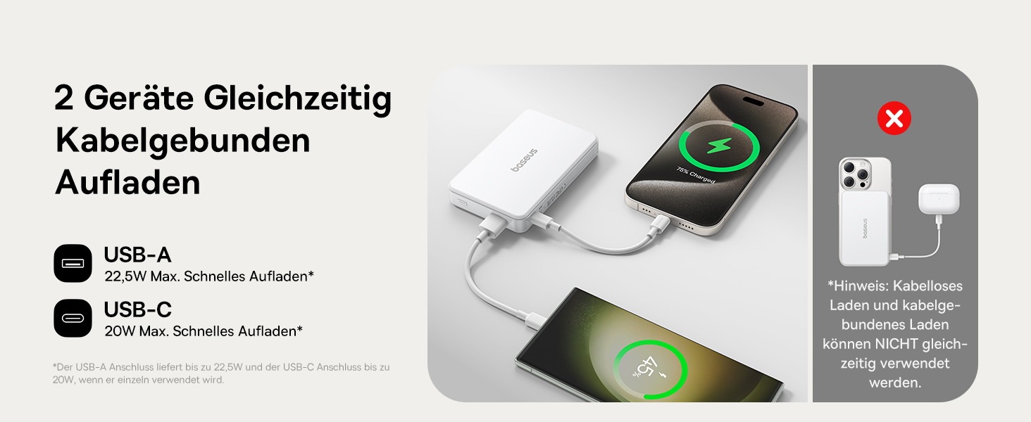 Power Bank Baseus 10000mAh з MagSafe Qi2, 22.5W PD, USB-C, Білий