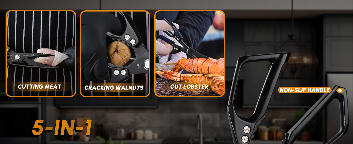 Набір кухонних ножиць DRAGON RIOT чорного кольору - професійний набір з ножицями для морепродуктів та кухонними ножицями, гострі японські ножиці для м'яса, крабів, креветок, лобстерів, трав та приготування їжі