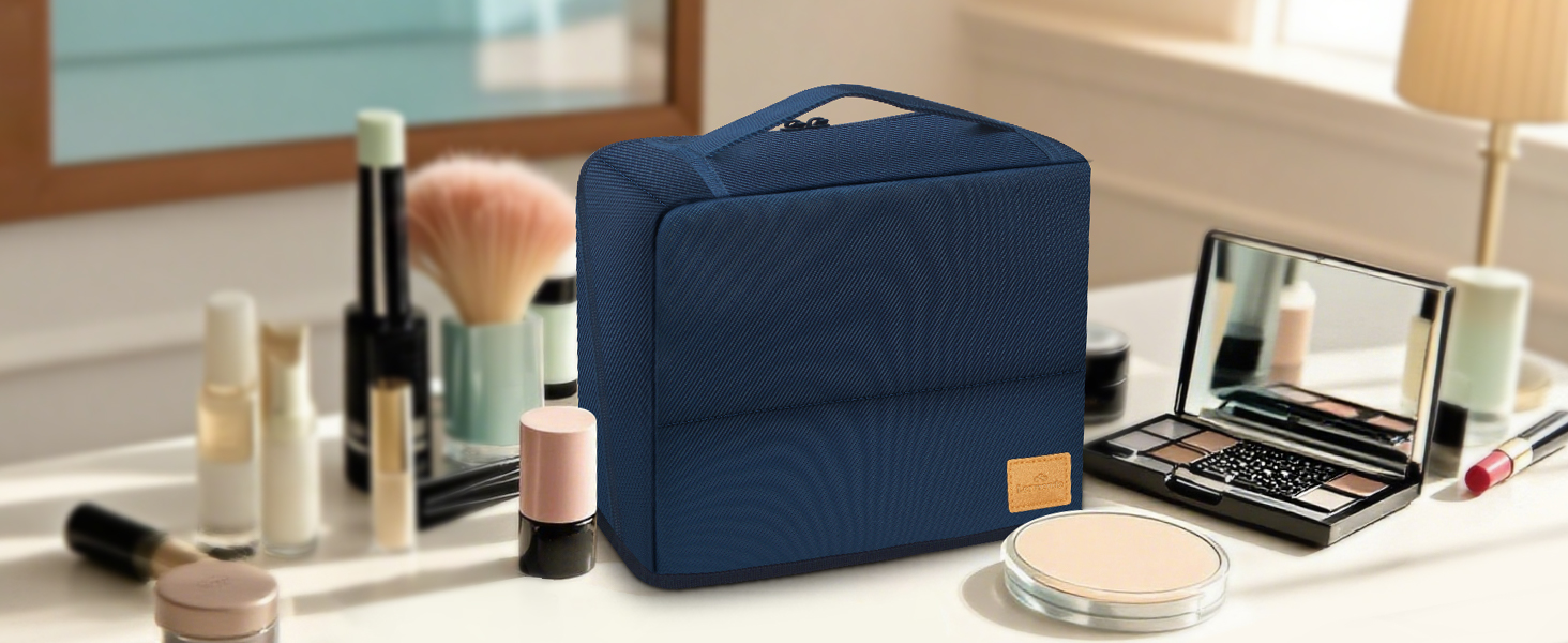 Чоловіча та жіноча дорожня косметичка Lermende з подвійною блискавкою, великий об'єм, зручна ручка для подорожей. (Синій)