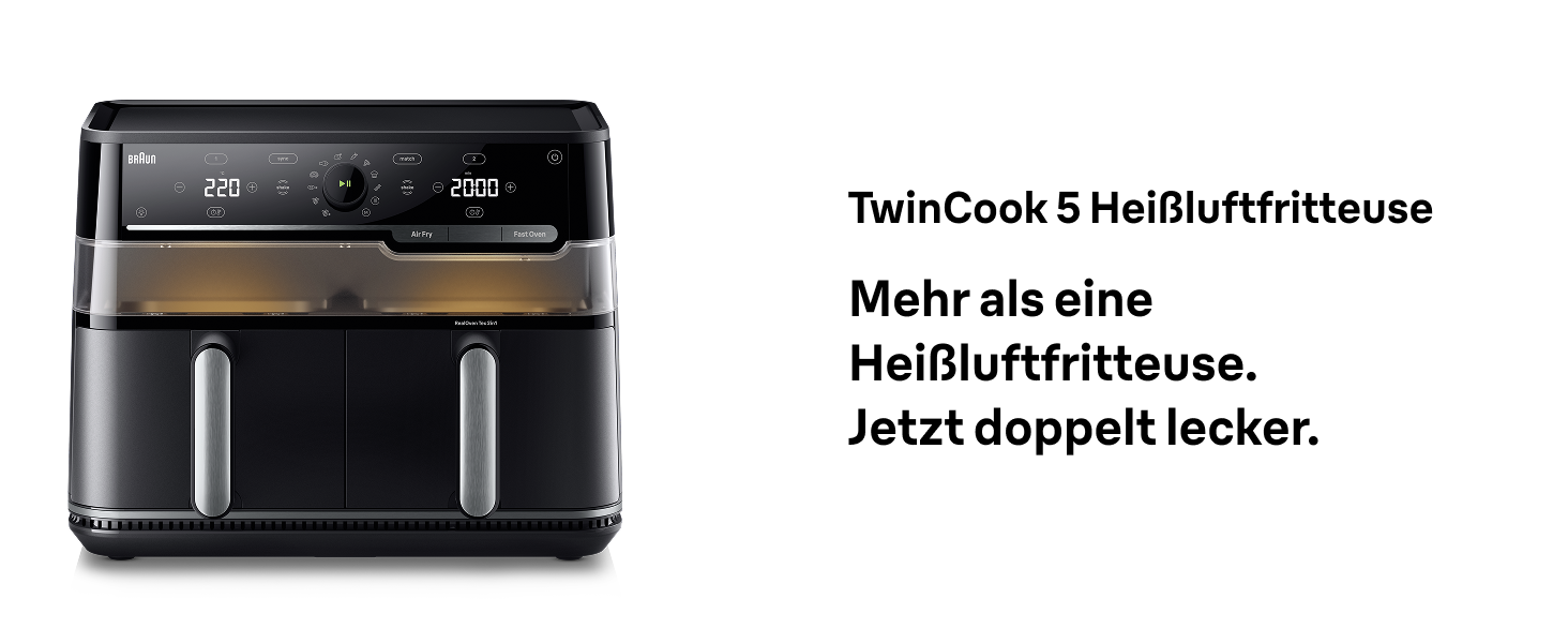 Фритюрниця електрична Braun TwinCook 3 TD3030IBK, 8л (2 камери, 4л+4л), чорна. Airfryer з синхронізацією, 8 програм, без PFAS, з оглядовим вікном, 2850 Вт