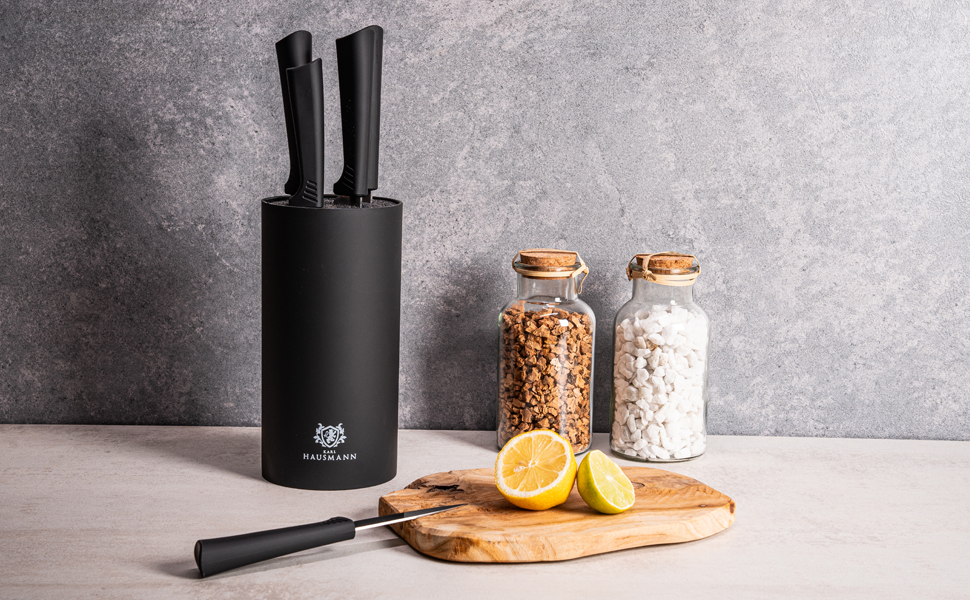 Набір ножів Karl Hausmann 5 предметів: набір ножів та підставка - кухонні ножі з нержавіючої сталі, чорний