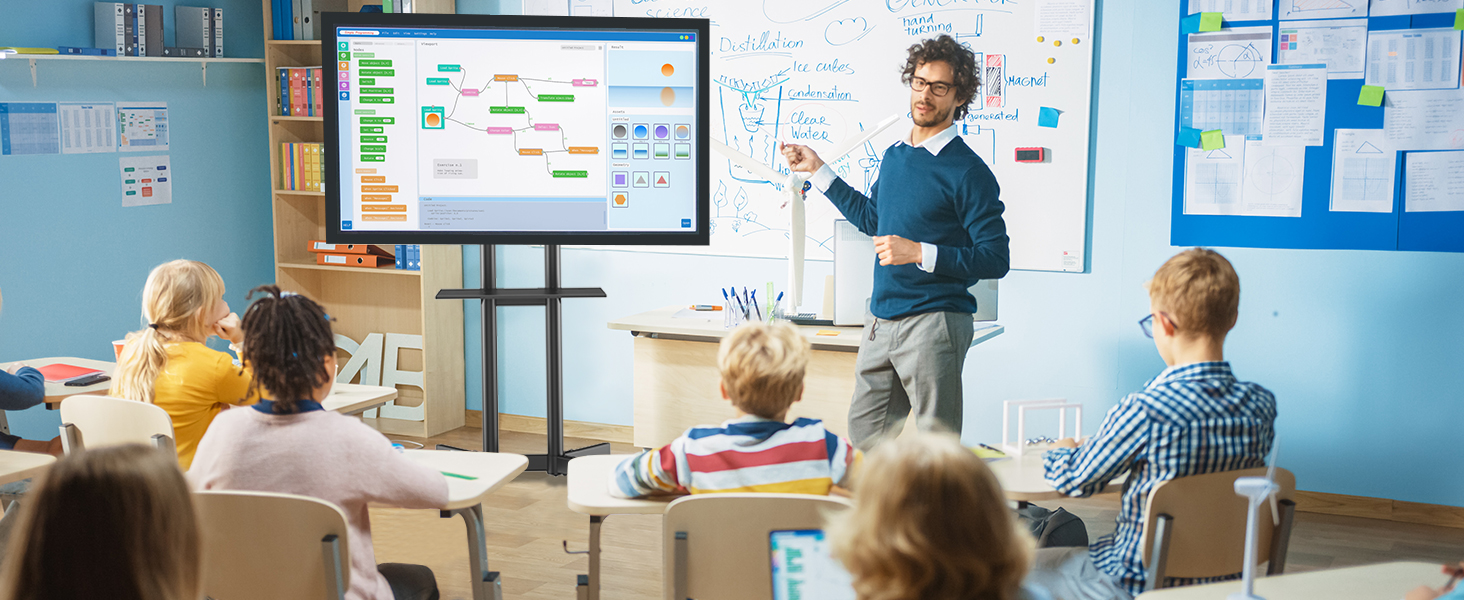 Підставка для телевізора BONTEC на колесах, регульована по висоті, для LCD LED OLED Plasma, 32-85 дюймів, до 60 кг, VESA 600x400 мм, чорний