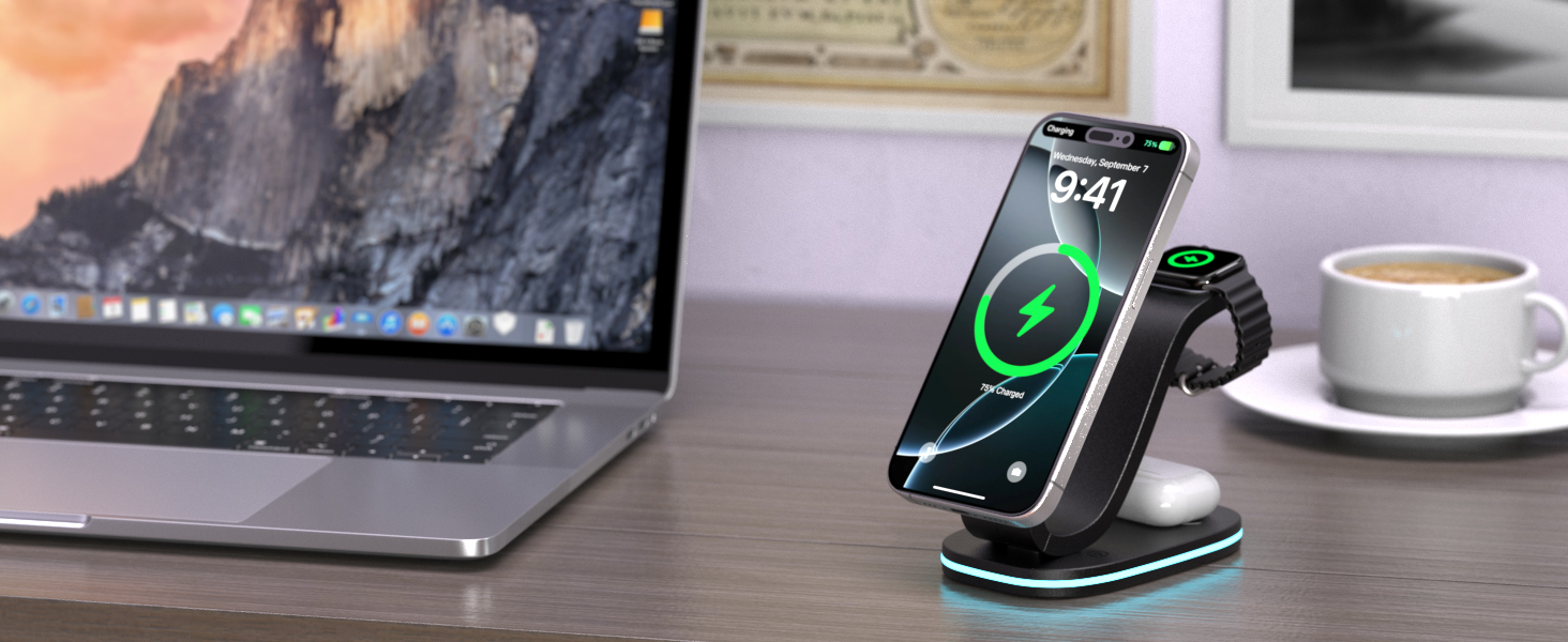 Зарядний станція Aimtel Schwanenhals 3-в-1 Qi2 MagSafe для Apple Watch, iPhone 17 Pro Max/17/16/15 та AirPods (30W, білий/чорний)