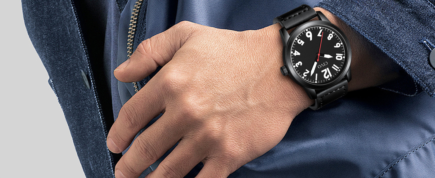 Годинник чоловічий CIVO з великими цифрами: аналоговий класичний годинник на зап'ясті з великими цифрами - водонепроникний кварцовий годинник у стилі мілітарі для чоловіків з підсвічуванням - подарунок для чоловіків, людей похилого віку з поганим зором, коричневий A1