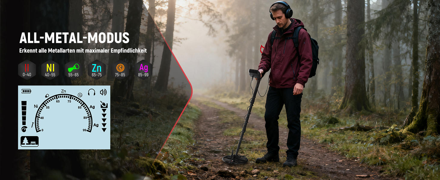 Металошукач KAIWEETS Profi Set: LCD дисплей, водонепроникна котушка, 30см глибина, регулювання чутливості, для дорослих та дітей