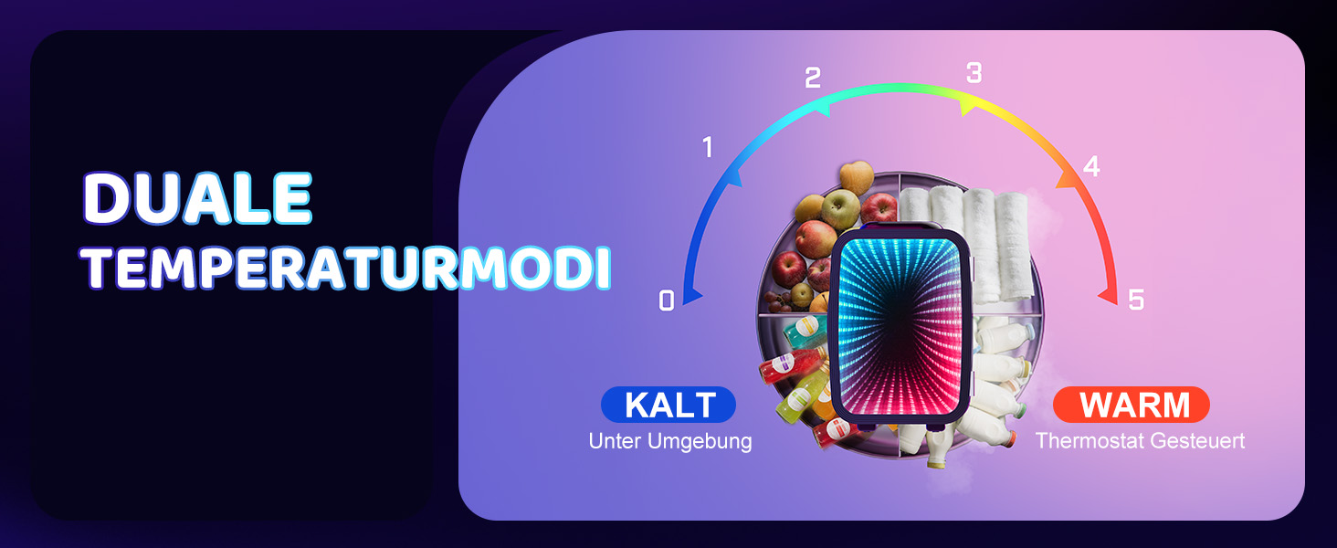 Міні холодильник MF01C з 7 режимами підсвічування та ефектом миготливої вивіски, тиха функція охолодження/підігріву, AC/DC, 4L/6 банок, для ігрової кімнати, спальні, офісу та авто, чорний