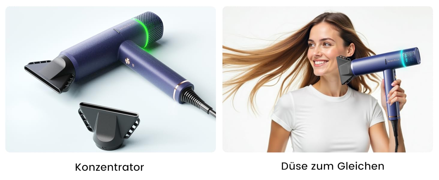 Іонізатор для волосся Föhn: Швидкий фен з дифузором для жінок та чоловіків, 3 режими, 2 швидкості, чорний (блакитний)