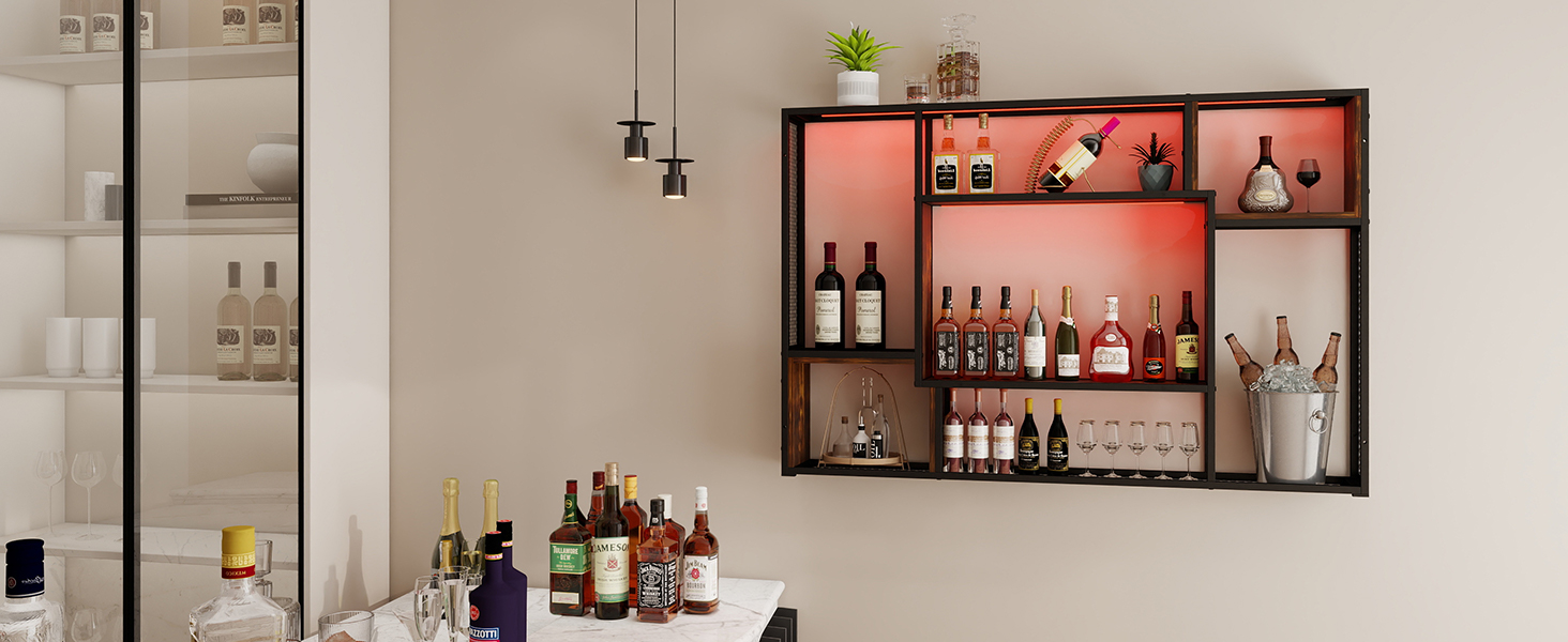 Стильне металеве виноградне реіал на стіну з LED-підсвічуванням, 3 яруси, чорний, 120x80 см