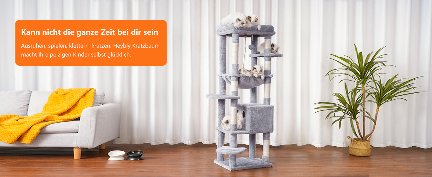 Котячий будиночок Heybly Kratzbaum з декою, для великих котів, 153 см, сірий