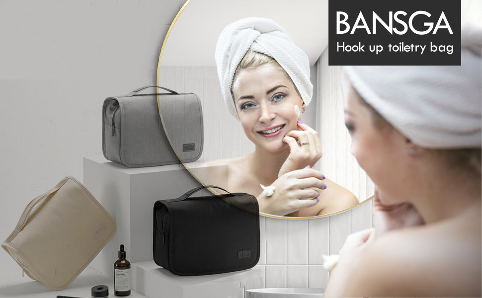 Чоловіча та жіноча косметичка-органайзер для туалетних речей - велика сумка для косметики з петлею для підвішування - бежева (чорний)