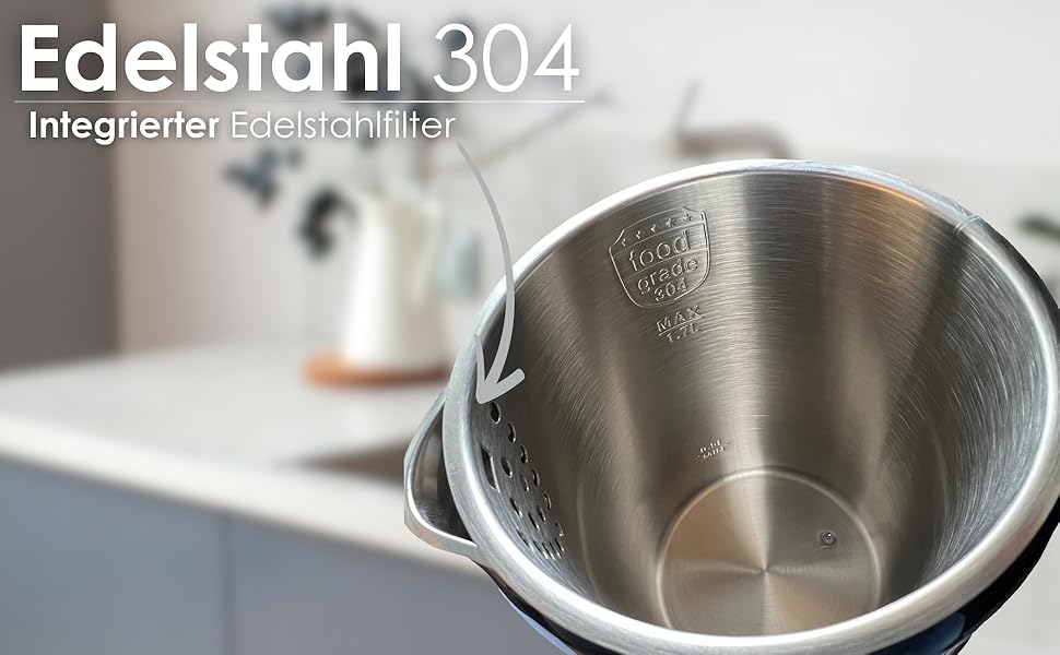 Електричний чайник-заварник зі сталлю, регулювання температури 40-100°C, 1,7 л, 2200 Вт, з підігрівом, LED дисплеєм, без BPA, білий Wanda