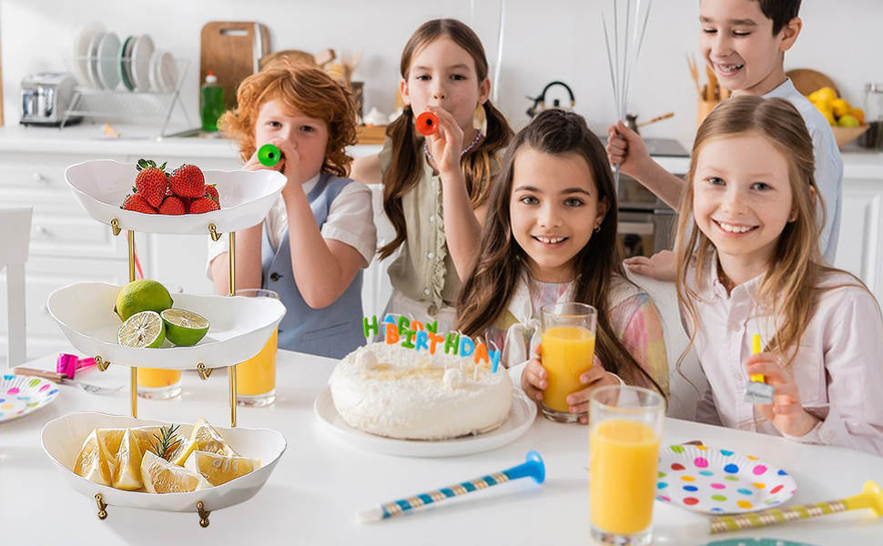 Стійка для фруктів та овочів JurciCat з 3 ярусами, золотий металевий каркас, білі пластикові миски