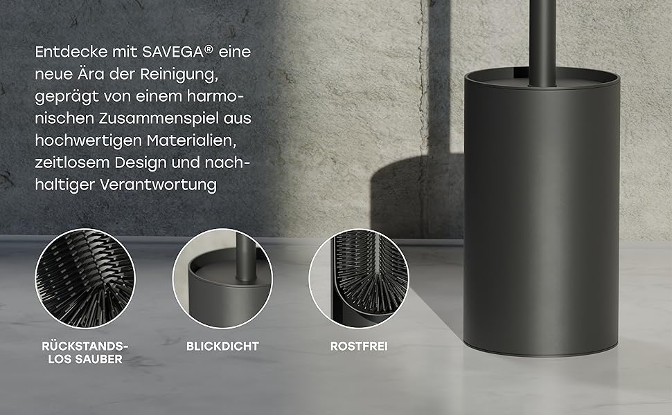 Набір для чищення унітазу Savega з нержавіючої сталі та силіконовою щіткою - гігієнічний набір для туалету з захистом від розбризкування, чорний