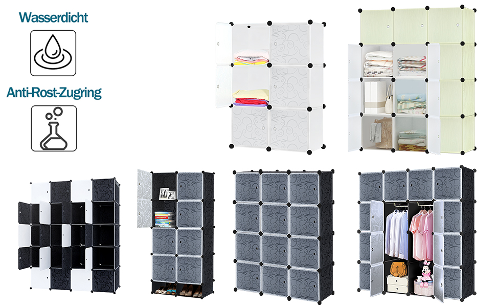 XMTECH DIY Closet Organizer System with Door, Shelf Unit, Wardrobe Closet, Shoe Rack made of Plastic (10 Boxes with Closet)