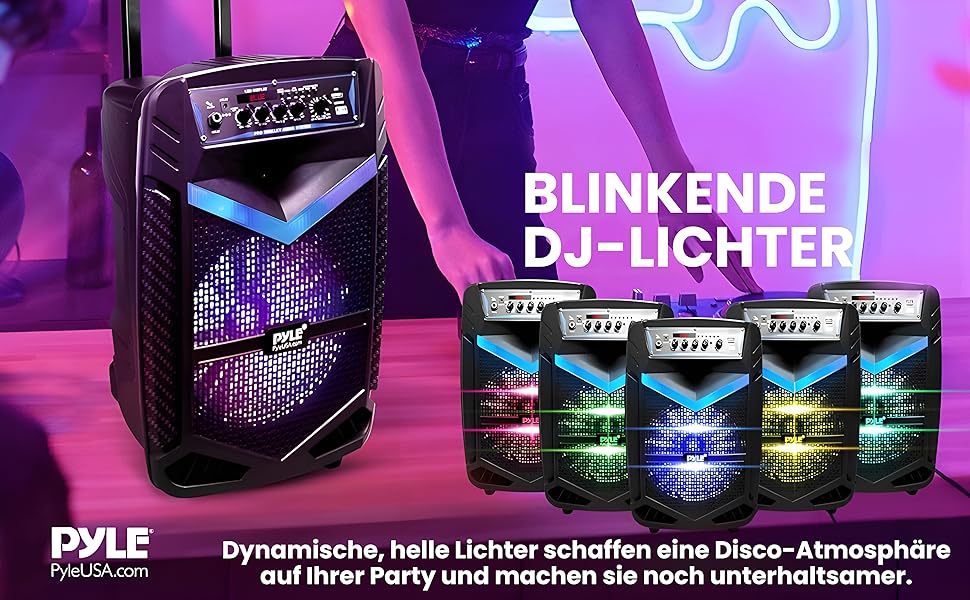 Pyle PA Bluetooth-колонки – караоке-машина з мікрофоном, 400W, 8” сабвуфер, підсвітка, USB/SD, радіо